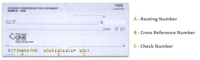 team one credit union check example